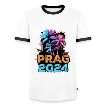 Prague 2024 Tour - Men's Ringer Shirt - white/black - Front - AI Model Female 172 light (172cm) & AI Model Male 178 dark (178cm)