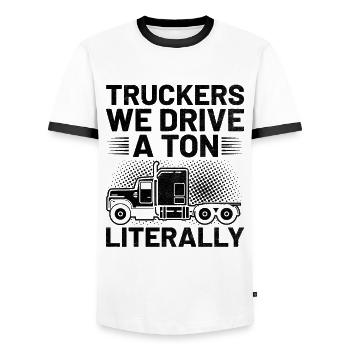 Trucker Fahren Papa Trucker Vater LKW-Fahrer - Männer Kontrast-T-Shirt - Weiß/Schwarz - Vorne - AI Model Female 172 light (172cm) & AI Model Male 178 dark (178cm)