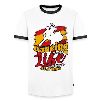 Flamenco Dancing through life one palo at a time - Men's Ringer Shirt - white/black - Front - AI Model Female 172 light (172cm) & AI Model Male 178 dark (178cm)