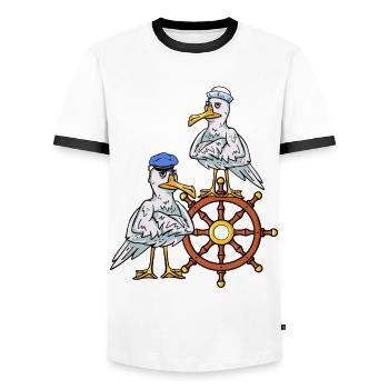 Steuerrad Seefahrer Kreuzfahrt Möwen Kapitän Reise - Männer Kontrast-T-Shirt - Weiß/Schwarz - Vorne - AI Model Female 172 light (172cm) & AI Model Male 178 dark (178cm)