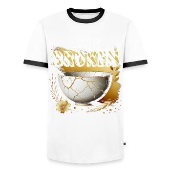 Kintsugi Kintsukuroi Broken Is Beautiful - Men's Ringer Shirt - white/black - Front - AI Model Female 172 light (172cm) & AI Model Male 178 dark (178cm)