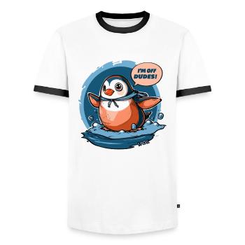 Penguin goes home: "I'm gone, guys!" - Men's Ringer Shirt - white/black - Front - AI Model Female 172 light (172cm) & AI Model Male 178 dark (178cm)
