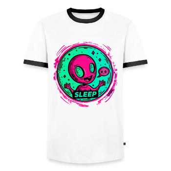 Little happy alien, sleeping - Men's Ringer Shirt - white/black - Front - AI Model Female 172 light (172cm) & AI Model Male 178 dark (178cm)