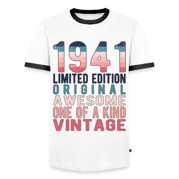 Edition limitée depuis 1941 Anniversaire Millésime 1941 - T-shirt contrasté Homme - blanc/noir - Devant - AI Model Female 172 light (172cm) & AI Model Male 178 dark (178cm)