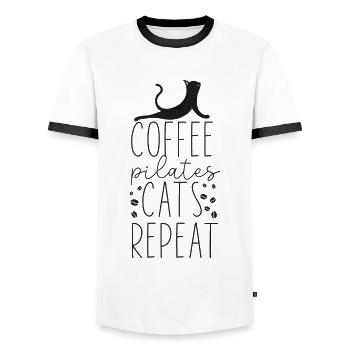 Instructeur de Pilates Professeur Café - T-shirt contrasté Homme - blanc/noir - Devant - AI Model Female 172 light (172cm) & AI Model Male 178 dark (178cm)