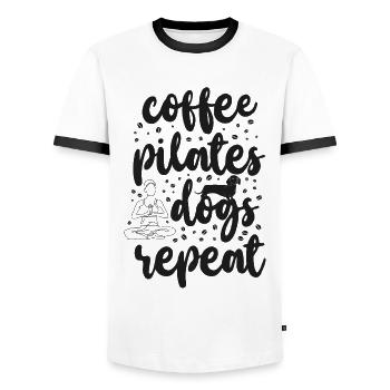 Instructeur de Pilates Professeur Café - T-shirt contrasté Homme - blanc/noir - Devant - AI Model Female 172 light (172cm) & AI Model Male 178 dark (178cm)