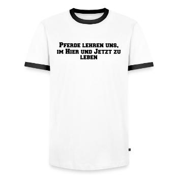 Horseback riding - horses teach us to live in the here and now. - Men's Ringer Shirt - white/black - Front - AI Model Female 172 light (172cm) & AI Model Male 178 dark (178cm)