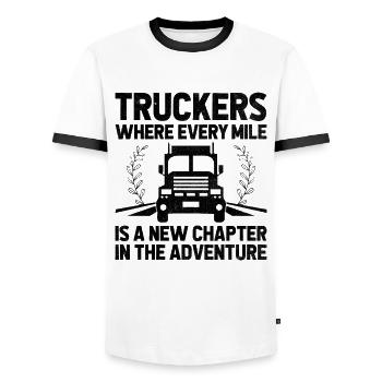 Trucker Fahren Papa Trucker Vater LKW-Fahrer - Männer Kontrast-T-Shirt - Weiß/Schwarz - Vorne - AI Model Female 172 light (172cm) & AI Model Male 178 dark (178cm)