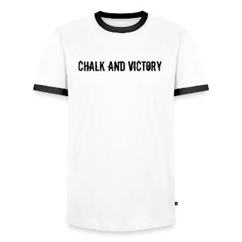 Billard - Craie et Victoire - T-shirt contrasté Homme - blanc/noir - Devant - AI Model Female 172 light (172cm) & AI Model Male 178 dark (178cm)