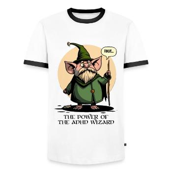 The Power of the ADHD Wizard - Men's Ringer Shirt - white/black - Front - AI Model Female 172 light (172cm) & AI Model Male 178 dark (178cm)