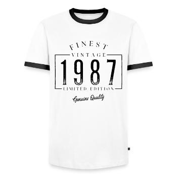 Finest Vintage 1987 Millésime 1987 Anniversaire Anniversaire - T-shirt contrasté Homme - blanc/noir - Devant - AI Model Female 172 light (172cm) & AI Model Male 178 dark (178cm)