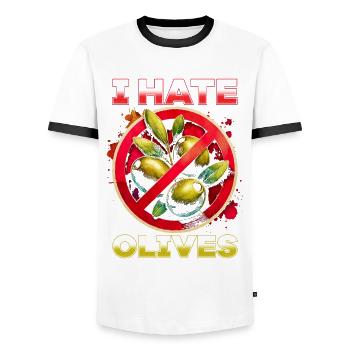 I hate olives - Men's Ringer Shirt - white/black - Front - AI Model Female 172 light (172cm) & AI Model Male 178 dark (178cm)