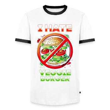 I hate vegan burgers - Men's Ringer Shirt - white/black - Front - AI Model Female 172 light (172cm) & AI Model Male 178 dark (178cm)