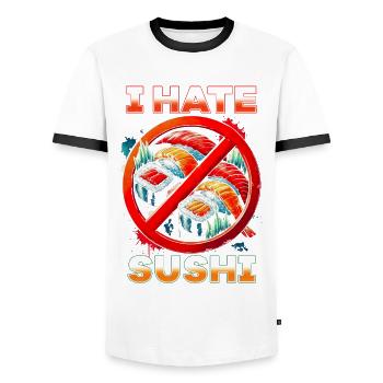 I hate sushi - Men's Ringer Shirt - white/black - Front - AI Model Female 172 light (172cm) & AI Model Male 178 dark (178cm)