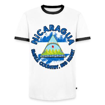 Nicaragua Small Country Big Heart Nicaragic - Men's Ringer Shirt - white/black - Front - AI Model Female 172 light (172cm) & AI Model Male 178 dark (178cm)