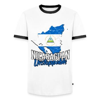 Nicaragua Nicaragic Nicaraguayen Et Inarrêtable - T-shirt contrasté Homme - blanc/noir - Devant - AI Model Female 172 light (172cm) & AI Model Male 178 dark (178cm)