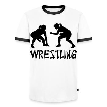 Lutte Femmes Filles Femmes - T-shirt contrasté Homme - blanc/noir - Devant - AI Model Female 172 light (172cm) & AI Model Male 178 dark (178cm)
