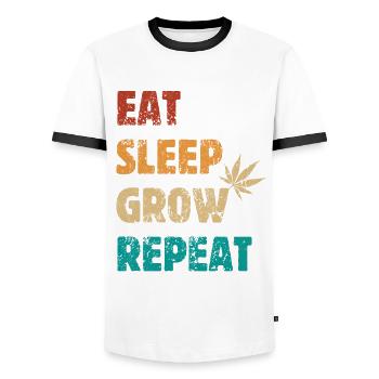 Eat Sleep Grow Repeat - Cannabis Spruch - Männer Kontrast-T-Shirt - Weiß/Schwarz - Vorne - AI Model Female 172 light (172cm) & AI Model Male 178 dark (178cm)