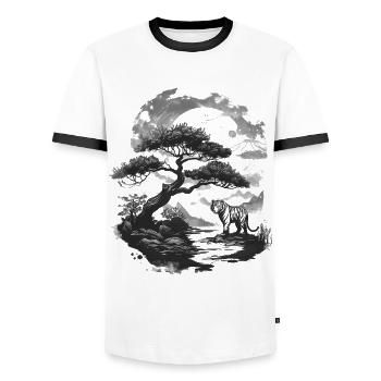 Bonsai Tree Japan Landscape Tiger Aesthetic - Men's Ringer Shirt - white/black - Front - AI Model Female 172 light (172cm) & AI Model Male 178 dark (178cm)