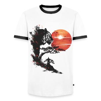 Japan Landscape Bonsai Tree Tiger Aesthetic - Men's Ringer Shirt - white/black - Front - AI Model Female 172 light (172cm) & AI Model Male 178 dark (178cm)