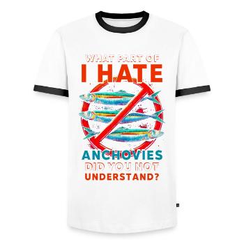 Anchovies Haters - Men's Ringer Shirt - white/black - Front - AI Model Female 172 light (172cm) & AI Model Male 178 dark (178cm)