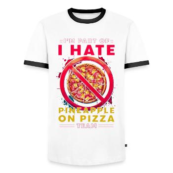 Je fais partie de l’équipe Je déteste l’ananas sur la pizza - T-shirt contrasté Homme - blanc/noir - Devant - AI Model Female 172 light (172cm) & AI Model Male 178 dark (178cm)
