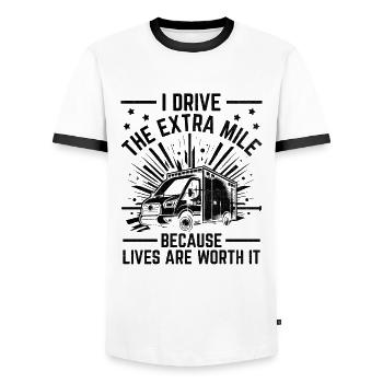 Je fais un effort supplémentaire parce que les vies en valent la peine - T-shirt contrasté Homme - blanc/noir - Devant - AI Model Female 172 light (172cm) & AI Model Male 178 dark (178cm)