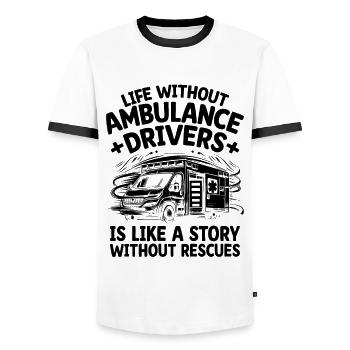 La vie sans ambulanciers, c’est comme une histoire EMS - T-shirt contrasté Homme - blanc/noir - Devant - AI Model Female 172 light (172cm) & AI Model Male 178 dark (178cm)