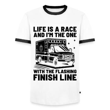 Life Is A Race And I'm The One With The Flashing F - Men's Ringer Shirt - white/black - Front - AI Model Female 172 light (172cm) & AI Model Male 178 dark (178cm)