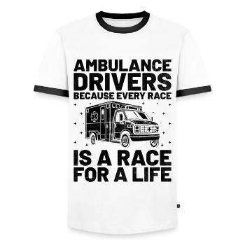 Ambulanzfahrer, weil jedes Rennen ein Rennen für - Männer Kontrast-T-Shirt - Weiß/Schwarz - Vorne - AI Model Female 172 light (172cm) & AI Model Male 178 dark (178cm)