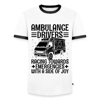 Ambulance Drivers Raging Towards Emergencies EMS D - Men's Ringer Shirt - white/black - Front - AI Model Female 172 light (172cm) & AI Model Male 178 dark (178cm)