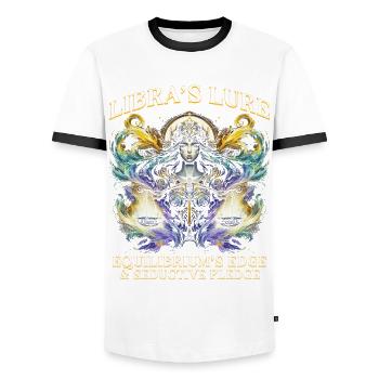 Horoskop Waage Libra's Lure - Männer Kontrast-T-Shirt - Weiß/Schwarz - Vorne - AI Model Female 172 light (172cm) & AI Model Male 178 dark (178cm)