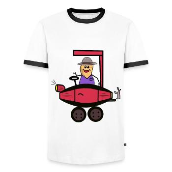 Peanut Car Driver's License Nut Driver - Men's Ringer Shirt - white/black - Front - AI Model Female 172 light (172cm) & AI Model Male 178 dark (178cm)