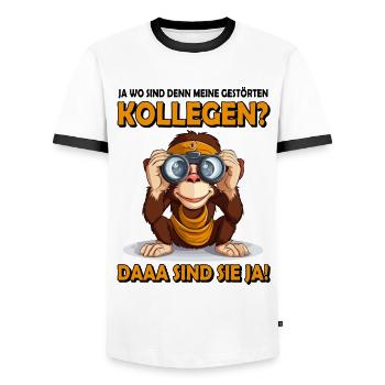 Kollegen Geschenk Wo sind denn meine Kollegen Affe - Männer Kontrast-T-Shirt - Weiß/Schwarz - Vorne - AI Model Female 172 light (172cm) & AI Model Male 178 dark (178cm)