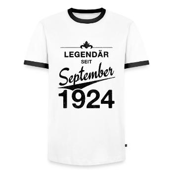 100e anniversaire Légendaire depuis septembre 1924 - T-shirt contrasté Homme - blanc/noir - Devant - AI Model Female 172 light (172cm) & AI Model Male 178 dark (178cm)