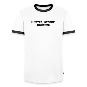 Billard - Bousculez, frappez, conquérez - T-shirt contrasté Homme - blanc/noir - Devant - AI Model Female 172 light (172cm) & AI Model Male 178 dark (178cm)