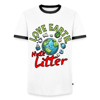 Protection de l’environnement Environnementaliste Amour Terre Haine Litière - T-shirt contrasté Homme - blanc/noir - Devant - AI Model Female 172 light (172cm) & AI Model Male 178 dark (178cm)