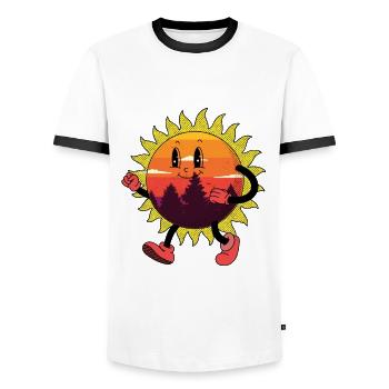 Retro Sun Vintage Hike Nature 80's 90's - Men's Ringer Shirt - white/black - Front - AI Model Female 172 light (172cm) & AI Model Male 178 dark (178cm)