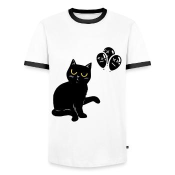 Chat noir Chat Halloween Ballons - T-shirt contrasté Homme - blanc/noir - Devant - AI Model Female 172 light (172cm) & AI Model Male 178 dark (178cm)