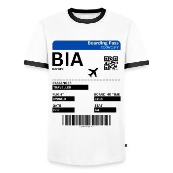 Korsika Frankreich Urlaub Flugticket Idee - Männer Kontrast-T-Shirt - Weiß/Schwarz - Vorne - AI Model Female 172 light (172cm) & AI Model Male 178 dark (178cm)