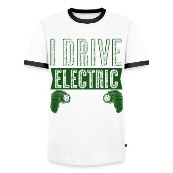 E-Car Electric Vehicle Electric Car - Men's Ringer Shirt - white/black - Front - AI Model Female 172 light (172cm) & AI Model Male 178 dark (178cm)