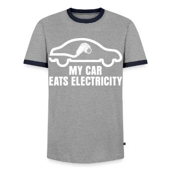Electric Vehicle Electric Car E-Car - Men's Ringer Shirt - grey/navy  - Front - AI Model Female 172 light (172cm) & AI Model Male 178 light (178cm)
