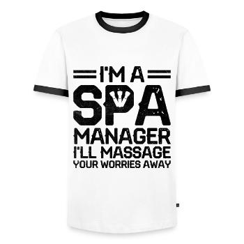 SPA Manager Job Wellness Funny SPA Management Sayi - Men's Ringer Shirt - white/black - Front - AI Model Female 172 light (172cm) & AI Model Male 178 dark (178cm)