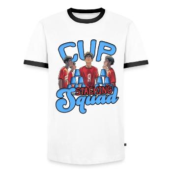 Sport Stacking Speed Stacker Cup Stacking Squad - Männer Kontrast-T-Shirt - Weiß/Schwarz - Vorne - AI Model Female 172 light (172cm) & AI Model Male 178 dark (178cm)