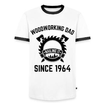 Woodworking Dad Since 1964 - 60. Geburtstag - Männer Kontrast-T-Shirt - Weiß/Schwarz - Vorne - AI Model Female 172 light (172cm) & AI Model Male 178 dark (178cm)