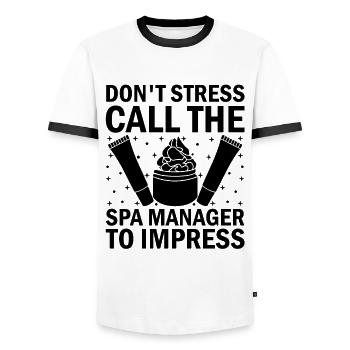 Gestionnaire de SPA Emploi Bien-être Drôle Gestion de SPA Sayi - T-shirt contrasté Homme - blanc/noir - Devant - AI Model Female 172 light (172cm) & AI Model Male 178 dark (178cm)