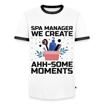 SPA Manager Job Wellness Funny SPA Management Sayi - Men's Ringer Shirt - white/black - Front - AI Model Female 172 light (172cm) & AI Model Male 178 dark (178cm)