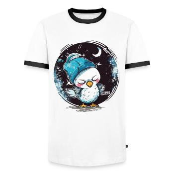 Sleeping dove with moon and stars - Men's Ringer Shirt - white/black - Front - AI Model Female 172 light (172cm) & AI Model Male 178 dark (178cm)