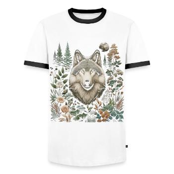 Cottagecore Wolf mit Blumen - Männer Kontrast-T-Shirt - Weiß/Schwarz - Vorne - AI Model Female 172 light (172cm) & AI Model Male 178 dark (178cm)