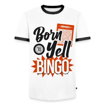 Bingo Player Born To Yell Bingo - Men's Ringer Shirt - white/black - Front - AI Model Female 172 light (172cm) & AI Model Male 178 dark (178cm)